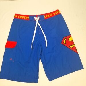Superman DC Comics Mens Size L Swim Trunks Barhing Suit Shorts String Tie